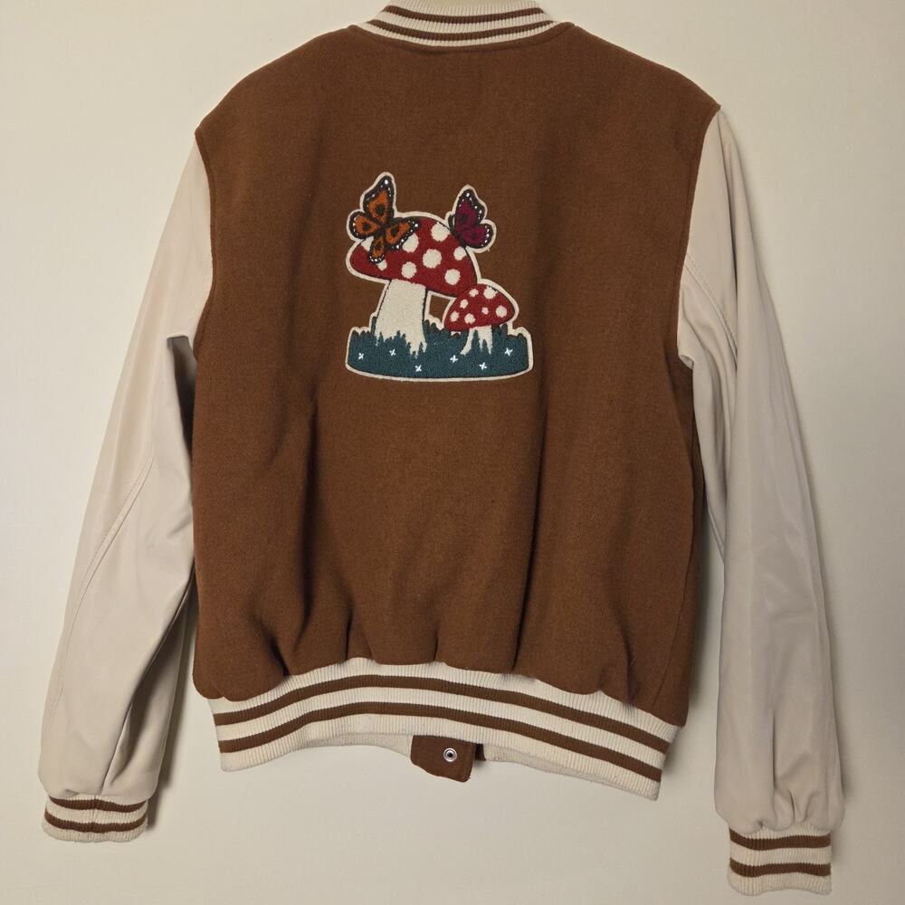 Ashley By 26 International Mushroom Butterfly Varsity Jacket Brown Large L